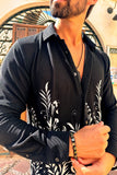 Barabas Wholesale Men's Floral Stretch See Through Long Sleeve Shirt 4B90 Black