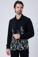 Barabas Wholesale Men's Floral Stretch See Through Long Sleeve Shirt 4B90 Black