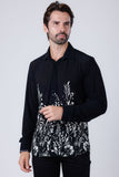 Barabas Wholesale Men's Floral Stretch See Through Long Sleeve Shirt 4B90 Black