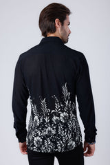 Barabas Wholesale Men's Floral Stretch See Through Long Sleeve Shirt 4B90 Black