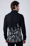 Barabas Wholesale Men's Floral Stretch See Through Long Sleeve Shirt 4B90 Black