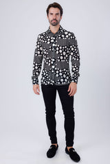 Barabas Wholesale Men's Polka Dots See Through Stretch Long Sleeve Shirt 4B92 Black