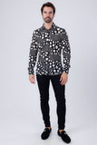 Barabas Wholesale Men's Polka Dots See Through Stretch Long Sleeve Shirt 4B92 Black