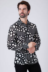 Barabas Wholesale Men's Polka Dots See Through Stretch Long Sleeve Shirt 4B92 White