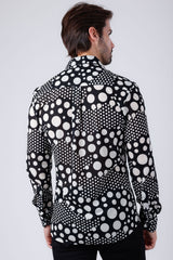 Barabas Wholesale Men's Polka Dots See Through Stretch Long Sleeve Shirt 4B92 White