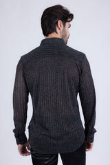 Barabas Wholesale Men's Stretch Geometric See Through Long Sleeve Shirt 4B94 Black