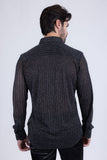 Barabas Wholesale Men's Stretch Geometric See Through Long Sleeve Shirt 4B94 Black