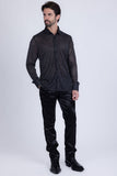 Barabas Wholesale Men's Stretch Geometric See Through Long Sleeve Shirt 4B94 Black