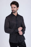 Barabas Wholesale Men's Stretch Geometric See Through Long Sleeve Shirt 4B94 Black