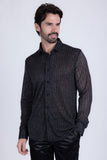 Barabas Wholesale Men's Stretch Geometric See Through Long Sleeve Shirt 4B94 Black