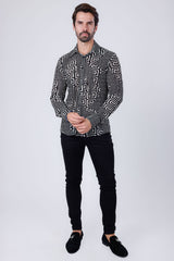 Barabas Wholesale Men's Greek Key Stretch See Through Long Sleeve Shirt 4B96 Black 