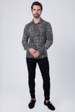 Barabas Wholesale Men's Greek Key Stretch See Through Long Sleeve Shirt 4B96 Black 