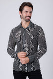 Barabas Wholesale Men's Greek Key Stretch See Through Long Sleeve Shirt 4B96 Black
