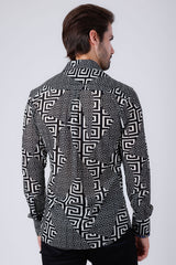 Barabas Wholesale Men's Greek Key Stretch See Through Long Sleeve Shirt 4B96 Black