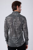 Barabas Wholesale Men's Greek Key Stretch See Through Long Sleeve Shirt 4B96 Black
