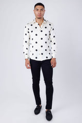 Barabas Wholesale Men's Polka Dots Silk Feel Shiny Long Sleeve Shirt 4B98 White