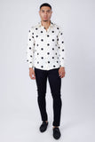 Barabas Wholesale Men's Polka Dots Silk Feel Shiny Long Sleeve Shirt 4B98 White
