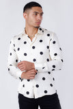 Barabas Wholesale Men's Polka Dots Silk Feel Shiny Long Sleeve Shirt 4B98 White