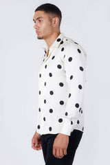 Barabas Wholesale Men's Polka Dots Silk Feel Shiny Long Sleeve Shirt 4B98 White