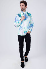 Barabas Wholesale Men's Floral Stretch Spear Point Collar Long Sleeve Shirt 4B99 Green