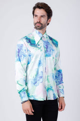 Barabas Wholesale Men's Floral Stretch Spear Point Collar Long Sleeve Shirt 4B99 Green