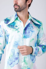 Barabas Wholesale Men's Floral Stretch Spear Point Collar Long Sleeve Shirt 4B99 Green
