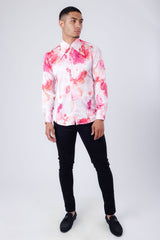 Barabas Wholesale Men's Floral Stretch Spear Point Collar Long Sleeve Shirt 4B99 Pink