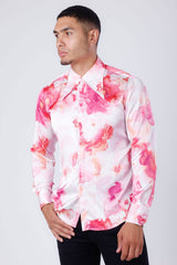 Barabas Wholesale Men's Floral Stretch Spear Point Collar Long Sleeve Shirt 4B99 Peach