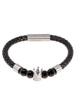 Barabas Wholesale Unisex Obsidian Crown Leather Magnetic Bangle Bracelets 4BB13 Silver