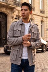 Barabas Men's Velvet 4-Pocket Winter Bomber Jacket 4BH86 Light Grey