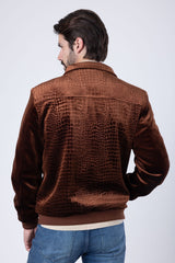 Barabas Wholesale Men's Crocodile Pattern Velvet Bomber Winter Jacket 4BH88 Brown