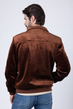 Barabas Wholesale Men's Crocodile Pattern Velvet Bomber Winter Jacket 4BH88 Brown