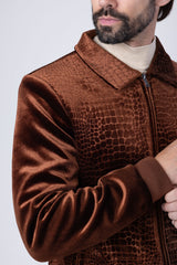 Barabas Wholesale Men's Crocodile Pattern Velvet Bomber Winter Jacket 4BH88 Brown