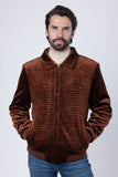 Barabas Wholesale Men's Crocodile Pattern Velvet Bomber Winter Jacket 4BH88 Brown