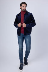 Barabas Wholesale Men's Crocodile Pattern Velvet Bomber Winter Jacket 4BH88 Navy