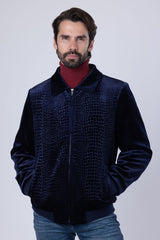 Barabas Wholesale Men's Crocodile Pattern Velvet Bomber Winter Jacket 4BH88 Navy