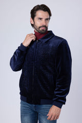 Barabas Wholesale Men's Crocodile Pattern Velvet Bomber Winter Jacket 4BH88 Navy