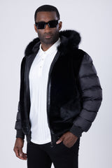 Barabas Wholesale Men's Hooded Fur Fabric Winter Bomber Jacket 4BH90 Black