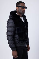 Barabas Wholesale Men's Hooded Fur Fabric Winter Bomber Jacket 4BH90 Black