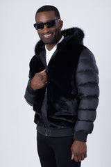 Barabas Wholesale Men's Hooded Fur Fabric Winter Bomber Jacket 4BH90 Black