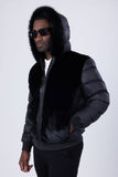 Barabas Wholesale Men's Hooded Fur Fabric Winter Bomber Jacket 4BH90 Black