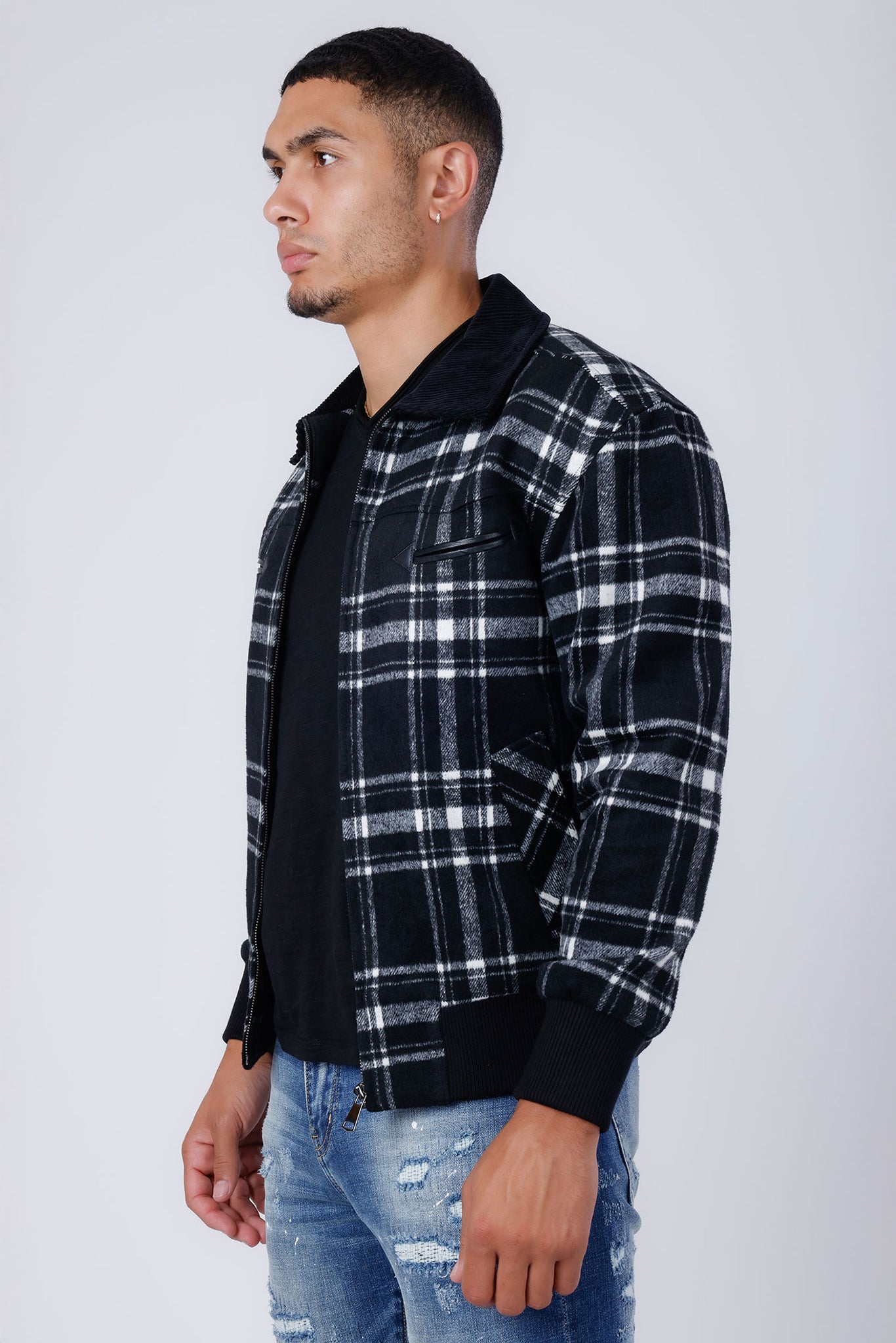 Barabas Wholesale Men's Plaid Wool Winter Bomber Jacket 4BH91 Silver