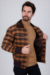 Barabas Wholesale Men's Plaid Wool Winter Bomber Jacket 4BH91 Coffee