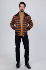 Barabas Wholesale Men's Plaid Wool Winter Bomber Jacket 4BH91 Coffee