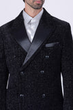 Barabas Wholesale Men's Glitter Wool Peak Lapel Luxury Long Blazer 4BHL02 Black