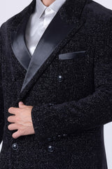 Barabas Wholesale Men's Glitter Wool Peak Lapel Luxury Long Blazer 4BHL02 Black