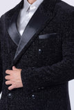 Barabas Wholesale Men's Glitter Wool Peak Lapel Luxury Long Blazer 4BHL02 Black