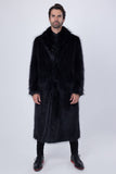 Barabas Wholesale Men's Fur Shawl Lapel Luxury Long Coat 4BHL03 Black