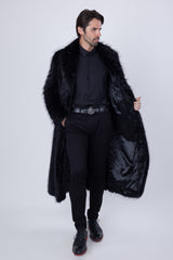 Barabas Wholesale Men's Fur Shawl Lapel Luxury Long Coat 4BHL03 Black