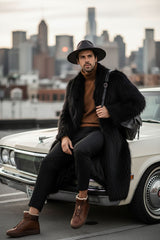 Barabas Wholesale Men's Fur Shawl Lapel Luxury Long Coat 4BHL03 Black
